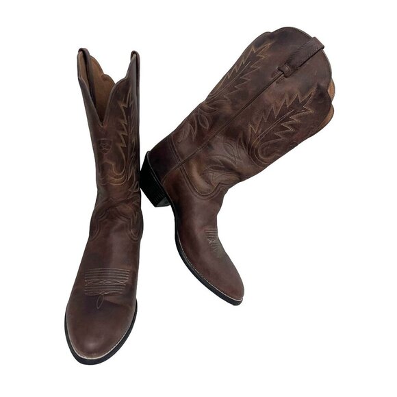 Ariat Mens Brown Leather Western Cowboy Boots US 11C Pull On Rubber Soles - Picture 4 of 10